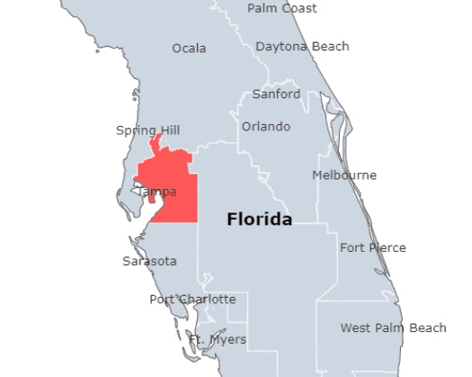 Tampa on Florida Map