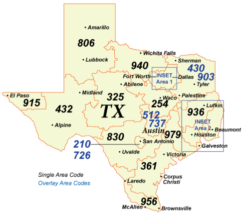 TX Area Code Map