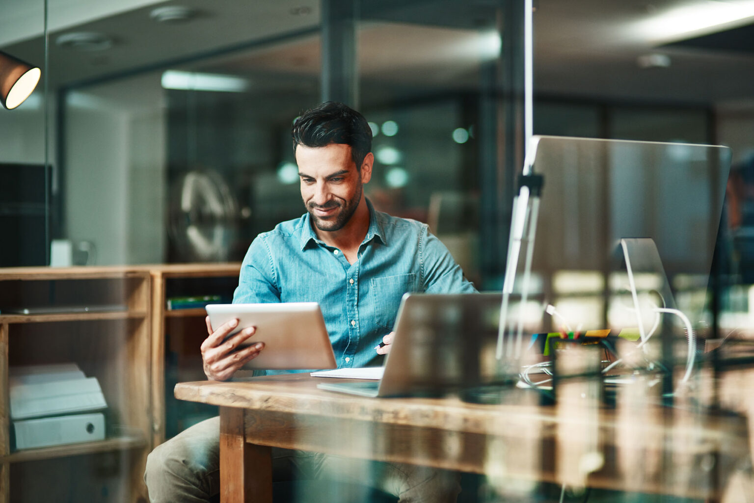 man in office using the cloud data
